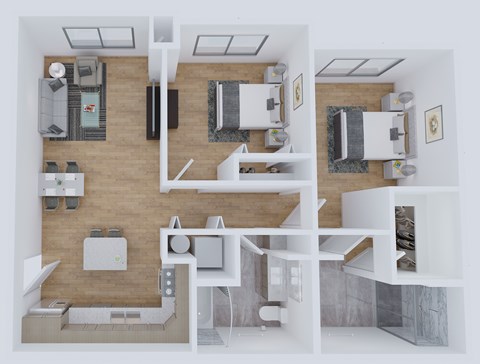 Floor plan for 2 beds, 2 baths, 928 sqft